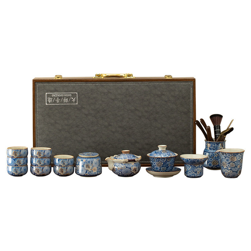 Flourishing Flowers Ru Kiln High-End Tea Set